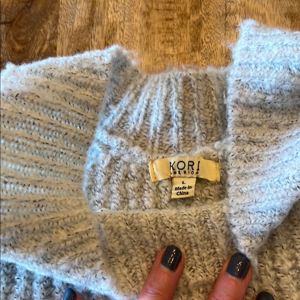 Kori Distressed Soft Grey Peekaboo Shoulder Sweater - Picture 3 of 7